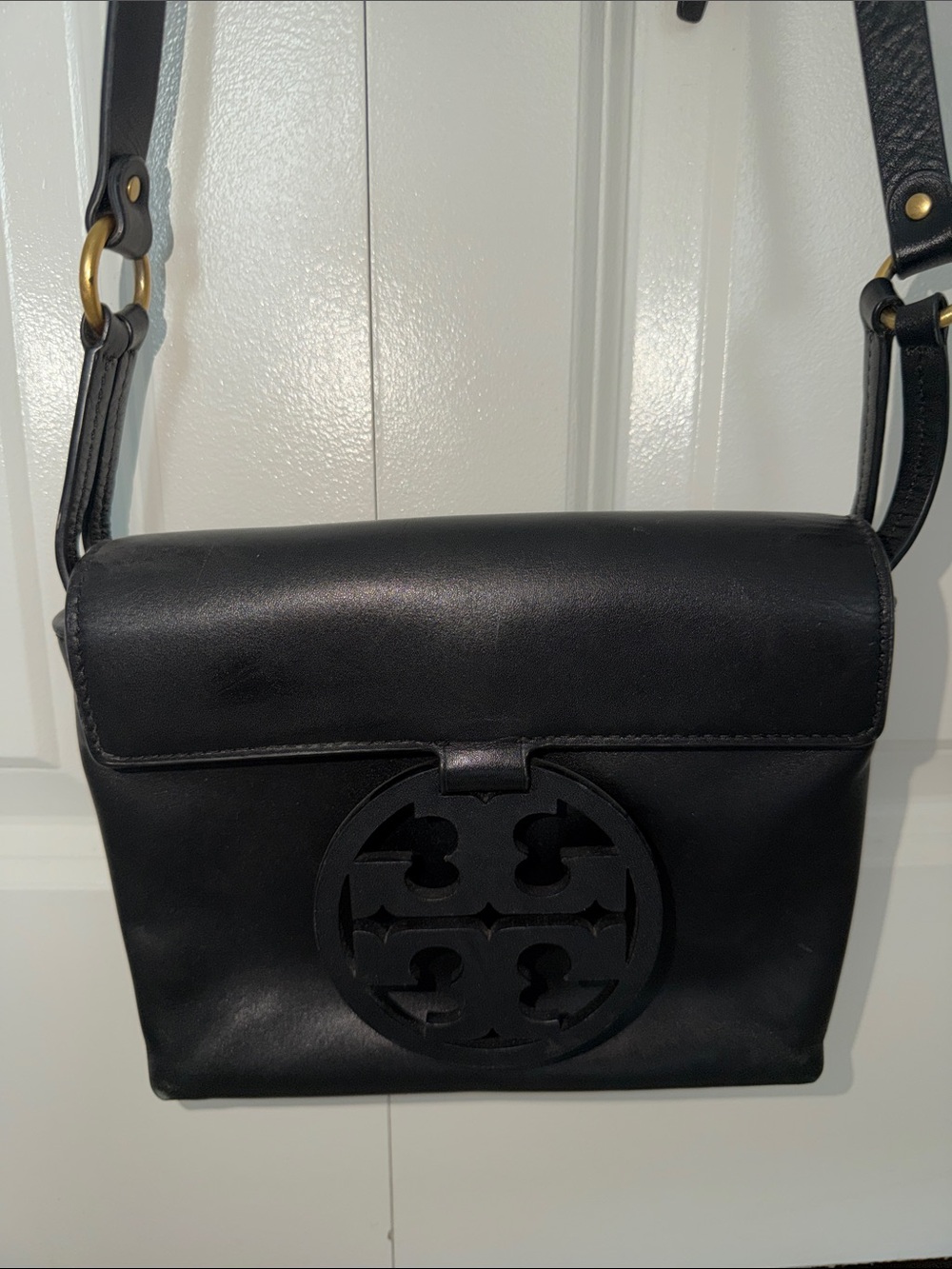 Tory Burch Black Leather Logo Crossbody Bag